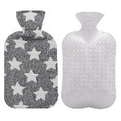 Fashy Hot Water Bottle with Star Pattern Cotton Cover (Gray,67oz)