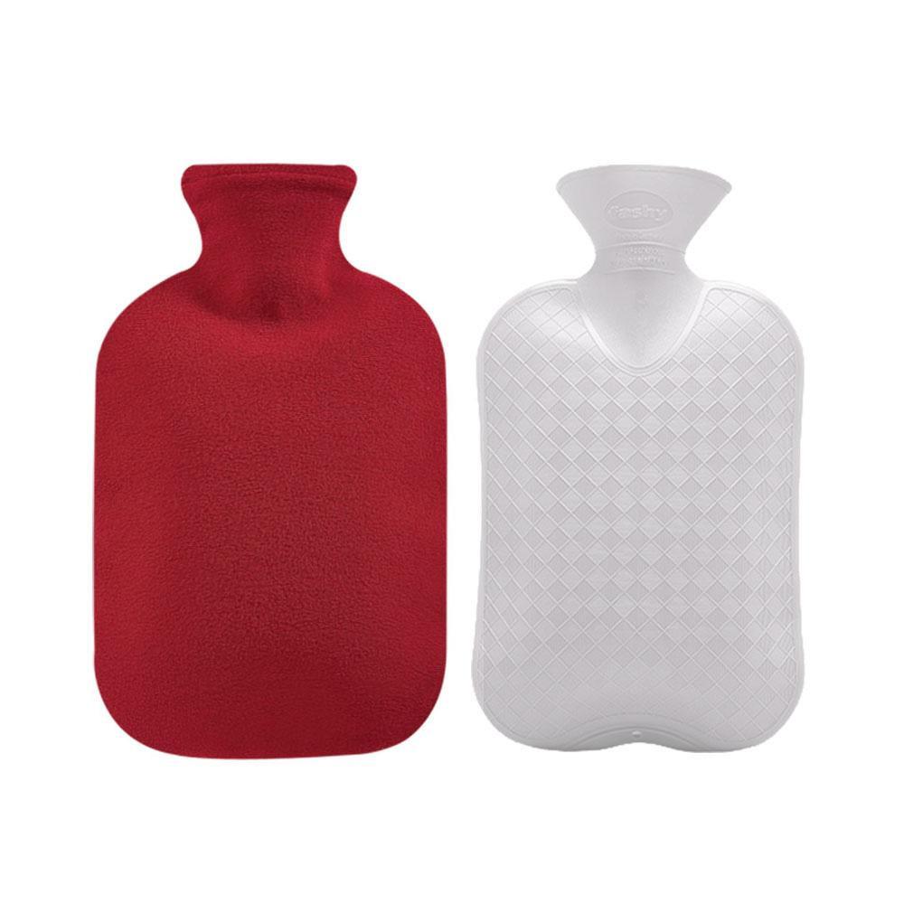 Fashy Hot Water Bottle 2L with Fleece Cover (Red, 67oz)