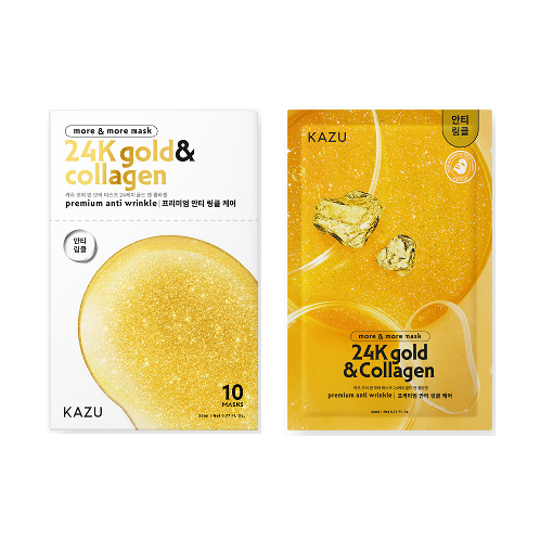 KAZU Intensive Anti-Wrinkle Effect Facial Sheet Mask 24K Gold & Collagen | Korean face sheet mask, Korean Collagen Face Mask, moisturising sheet mask, hydrating face mask, Collection Facial Mask Set, Daily Skincare Korean Sheet Mask, 24K Gold face sheet mask, Collagen face sheet mask, anti-wrinkle Facial Mask