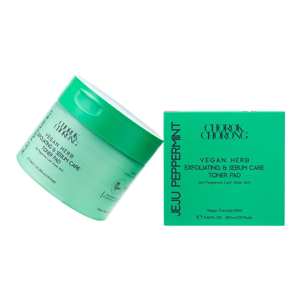 CHOROK CHORONG VEGAN HERB EXFOLIATING & SEBUM CARE JEJU PEPPERMINT TONER PAD
