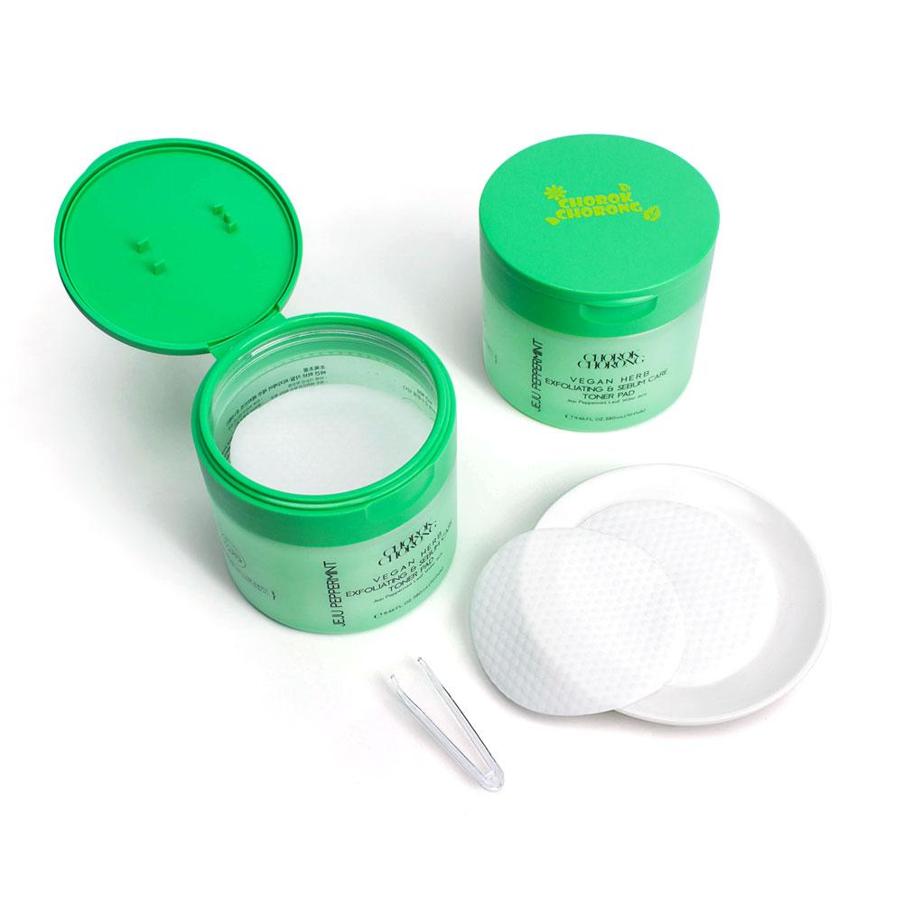 CHOROK CHORONG VEGAN HERB EXFOLIATING & SEBUM CARE JEJU PEPPERMINT TONER PAD